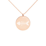 Engraved Silver Disc Necklace "Fish"